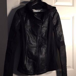 Blanc Noir vegan leather hooded moto jacket